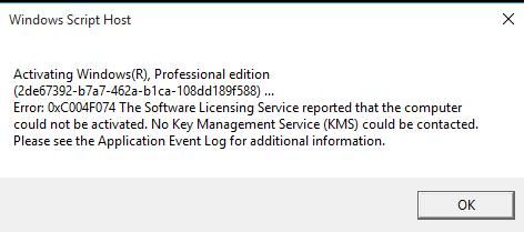 Fix Windows slmgr Error 0xC004F074 No KMS Server could be contacted